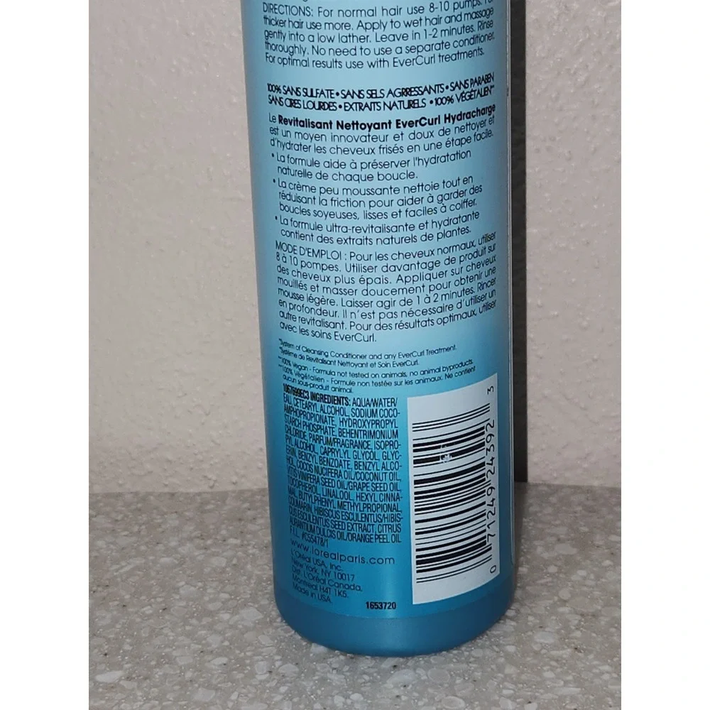 L'Oreal EverCurl Sulfate-Free Hydracharge‎ Cleansing Conditioner 8.3 oz~NEW